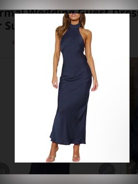 Sleeveless High-Neck Navy Maxi Dress size M